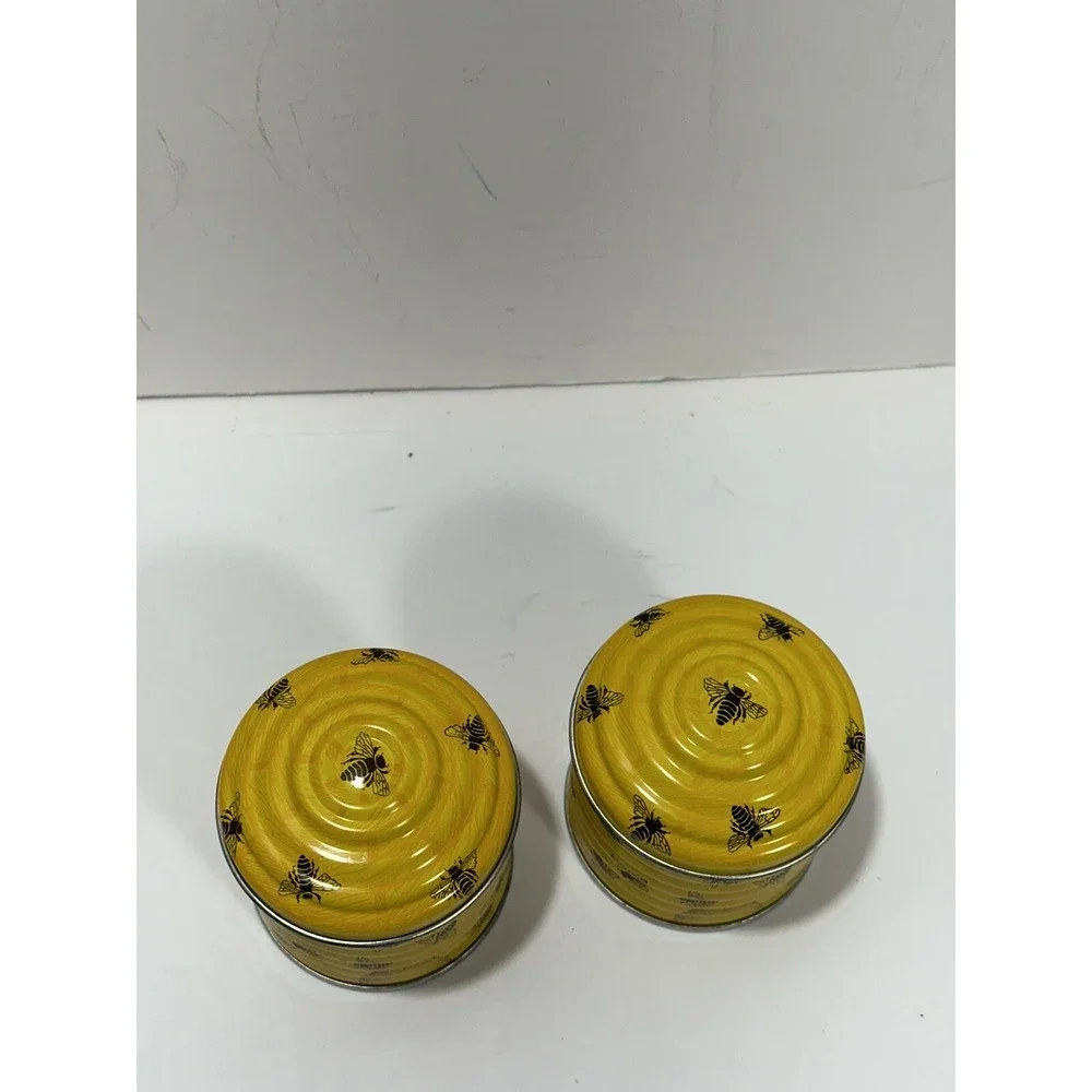 Vintage Beehive Bee Yellow Tin Candle Set Of 2 Made In Switzerland Very Rare!‎